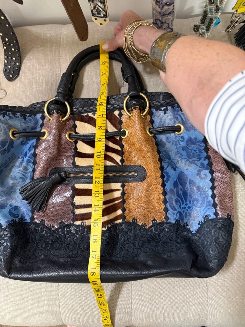 Isabella Fiore Vintage Leather and Patchwork Embroidered Handbag Purse - Picture 16 of 16
